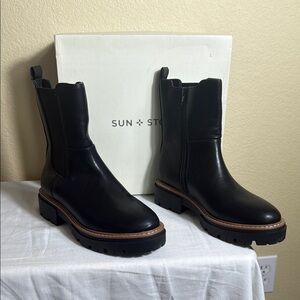 Sun + Stone Black Ankle Boots with Chunky Sole